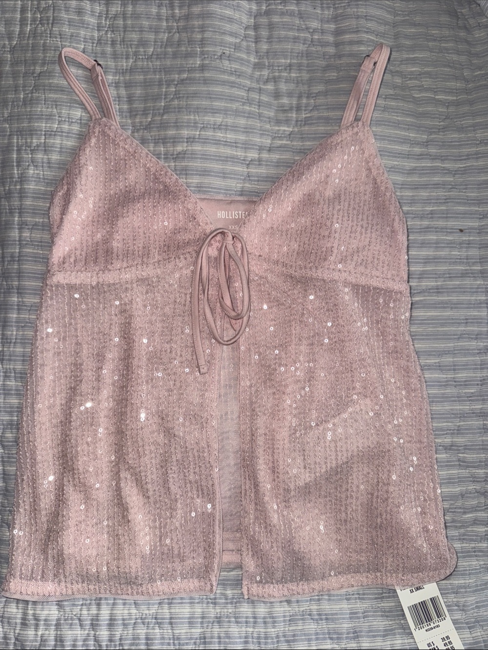 Hollister Dusty Pink Sequin Tie-Front Cami Top
